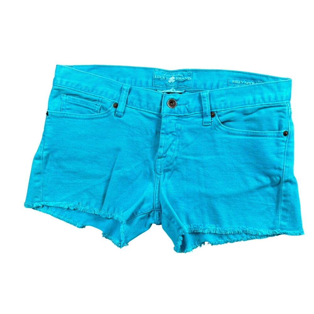 Lucky Brand Riley Shorts Y2K Turquoise Cutoff Raw Hem Festival Boho Womens 34